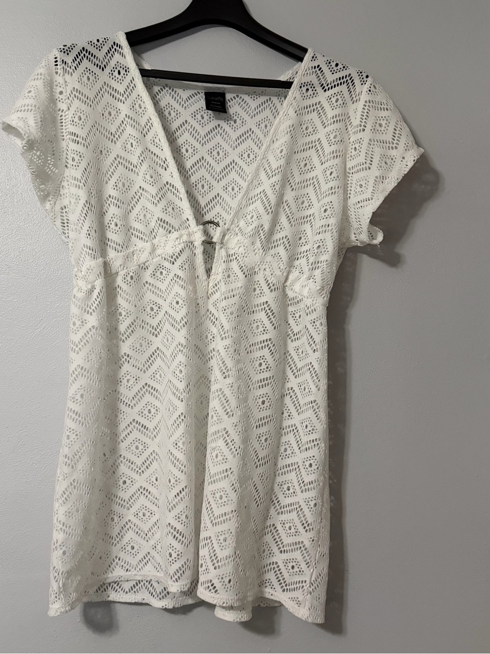 Women’s White Lace V-Neck Short Sleeve Beach Coverup